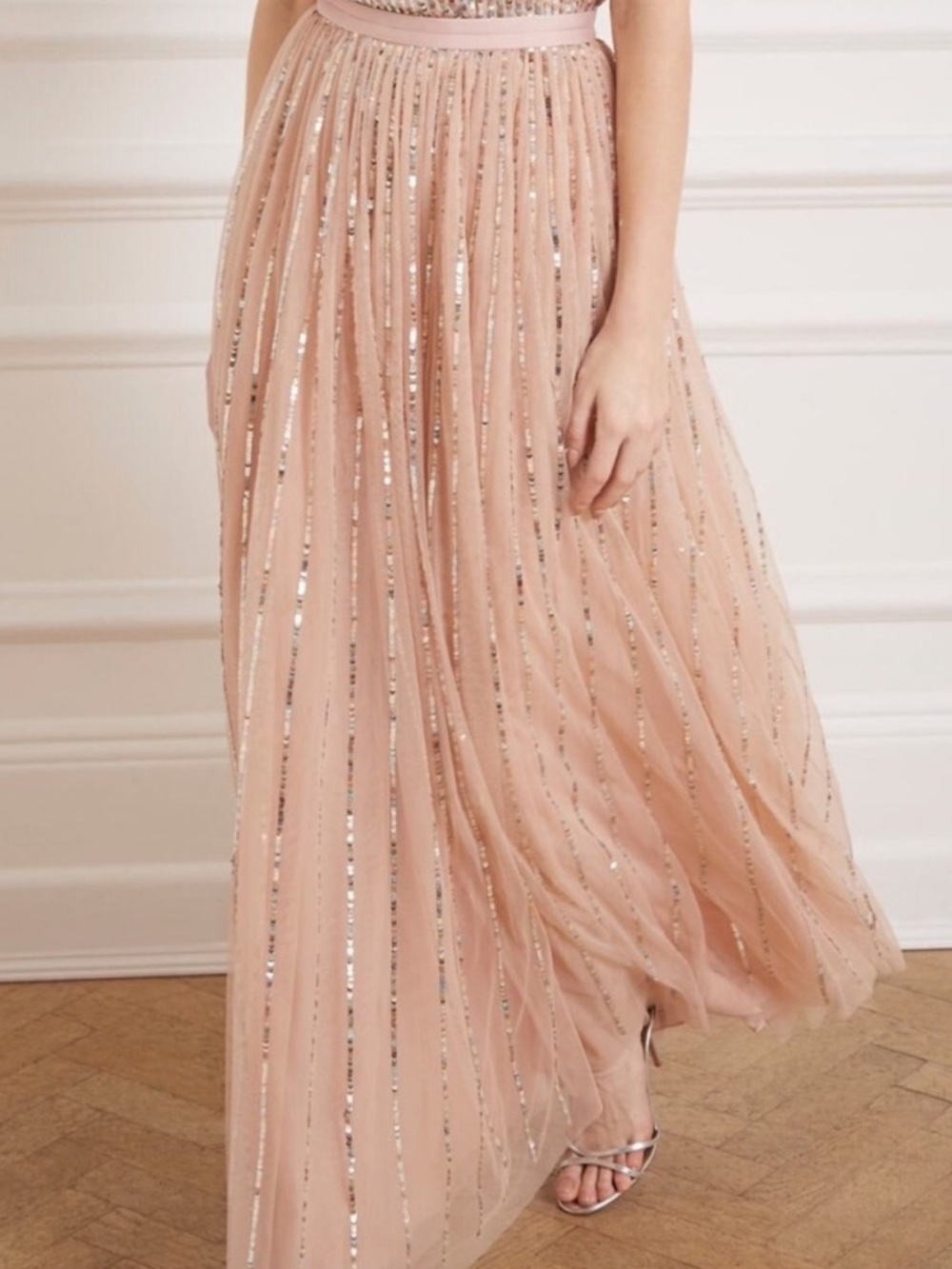 Needle & Thread Sequin Tulle Midi Maxi Skirt Blush Champagne Size 8